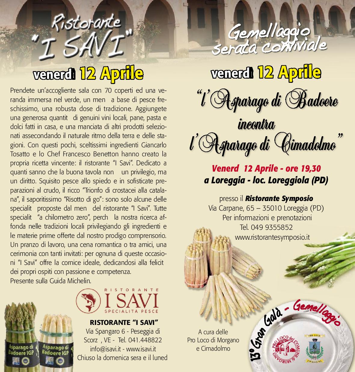 itinerari gastronomici presso i ristoranti del territorio dell'asparago I.G.P di Badoere